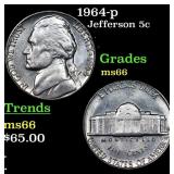1964-p Jefferson Nickel 5c Grades GEM+ Unc