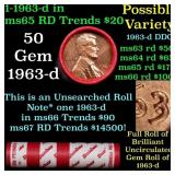 BU Shotgun Lincoln 1c roll, 1963-d 50 pcs Dunbar W