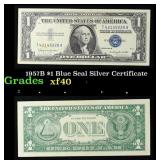 1957B $1 Blue Seal Silver Certificate Grades xf