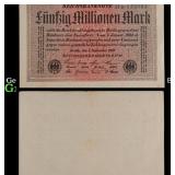 1923 Weimar Germany 50 Million Marks Hyperinflatio