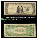 1957B $1 Blue Seal Silver Certificate Grades vf+