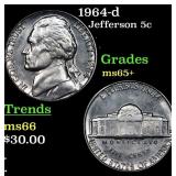 1964-d Jefferson Nickel 5c Grades GEM+ Unc