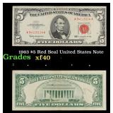 1963 $5 Red Seal United States Note Grades xf