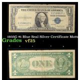 1935G $1 Blue Seal Silver Certificate Grades vf+ M