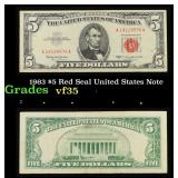 1963 $5 Red Seal United States Note Grades vf++