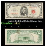1963 $5 Red Seal United States Note Grades vf++