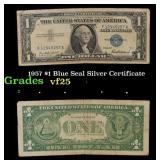 1957 $1 Blue Seal Silver Certificate Grades vf+