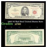 1963 $5 Red Seal United States Note Grades xf