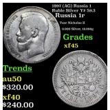 1897 (AG) Russia 1 Ruble Silver Y# 59.3 Grades xf+