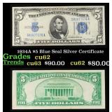1934A $5 Blue Seal Silver Certificate Grades Selec