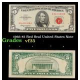 1963 $5 Red Seal United States Note Grades vf++