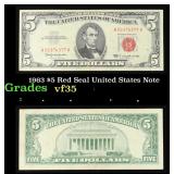 1963 $5 Red Seal United States Note Grades vf++