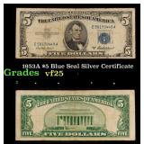 1953A $5 Blue Seal Silver Certificate Grades vf+
