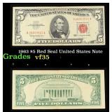 1963 $5 Red Seal United States Note Grades vf++