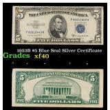 1953B $5 Blue Seal Silver Certificate Grades xf