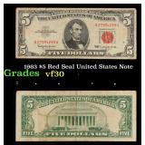 1963 $5 Red Seal United States Note Grades vf++