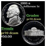1991-s Proof Jefferson Nickel 5c pr70 dcam SEGS