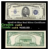 1934D $5 Blue Seal Silver Certificate Grades Choic