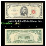 1963 $5 Red Seal United States Note Grades xf+