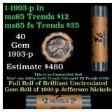 BU Shotgun Jefferson 5c roll, 1993-p 40 pcs Bank $