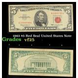 1963 $5 Red Seal United States Note Grades vf+