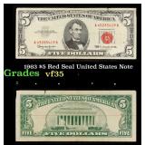 1963 $5 Red Seal United States Note Grades vf++