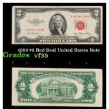 1953 $2 Red Seal United States Note Grades vf++