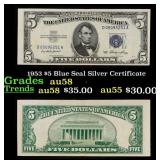 1953 $5 Blue Seal Silver Certificate Grades Choice