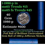 BU Shotgun Jefferson 5c roll, 1986-p 40 pcs Bank $