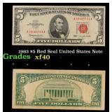 1963 $5 Red Seal United States Note Grades xf