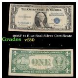 1935F $1 Blue Seal Silver Certificate Grades vf++