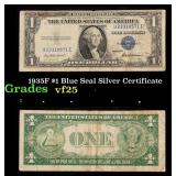 1935F $1 Blue Seal Silver Certificate Grades vf+