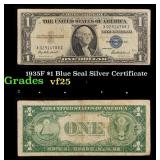 1935F $1 Blue Seal Silver Certificate Grades vf+