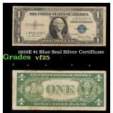 1935E $1 Blue Seal Silver Certificate Grades vf+