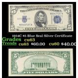 1934C $5 Blue Seal Silver Certificate Grades Selec