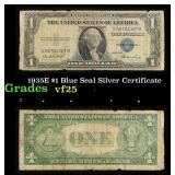 1935E $1 Blue Seal Silver Certificate Grades vf+