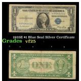 1935E $1 Blue Seal Silver Certificate Grades vf+