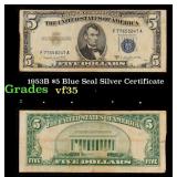 1953B $5 Blue Seal Silver Certificate Grades vf++