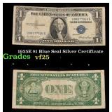 1935E $1 Blue Seal Silver Certificate Grades vf+