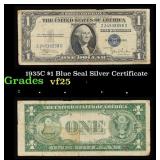 1935C $1 Blue Seal Silver Certificate Grades vf+