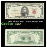 1963 $5 Red Seal United States Note Grades Choice