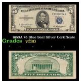 1953A $5 Blue Seal Silver Certificate Grades vf++