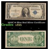 1935C $1 Blue Seal Silver Certificate Grades vf+