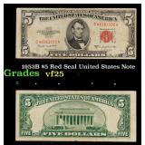 1953B $5 Red Seal United States Note Grades vf+