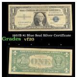 1957B $1 Blue Seal Silver Certificate Grades vf, v