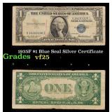 1935F $1 Blue Seal Silver Certificate Grades vf+