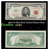 1963 $5 Red Seal United States Note Grades xf+