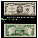 1953 $5 Blue Seal Silver Certificate Grades vf++