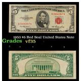 1953 $5 Red Seal United States Note Grades vf++