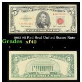 1963 $5 Red Seal United States Note Grades xf